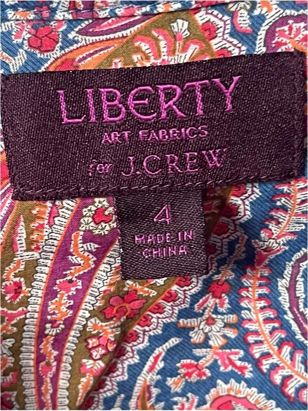 J.Crew Liberty Art Fabrics Isabella Paisley Button Front Blouse Size 4 preppy